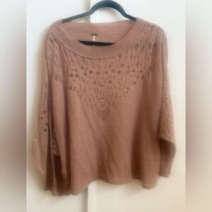 Free People Beige Tan Wool Alpaca Blend Pointelle Ballet Sweater XS